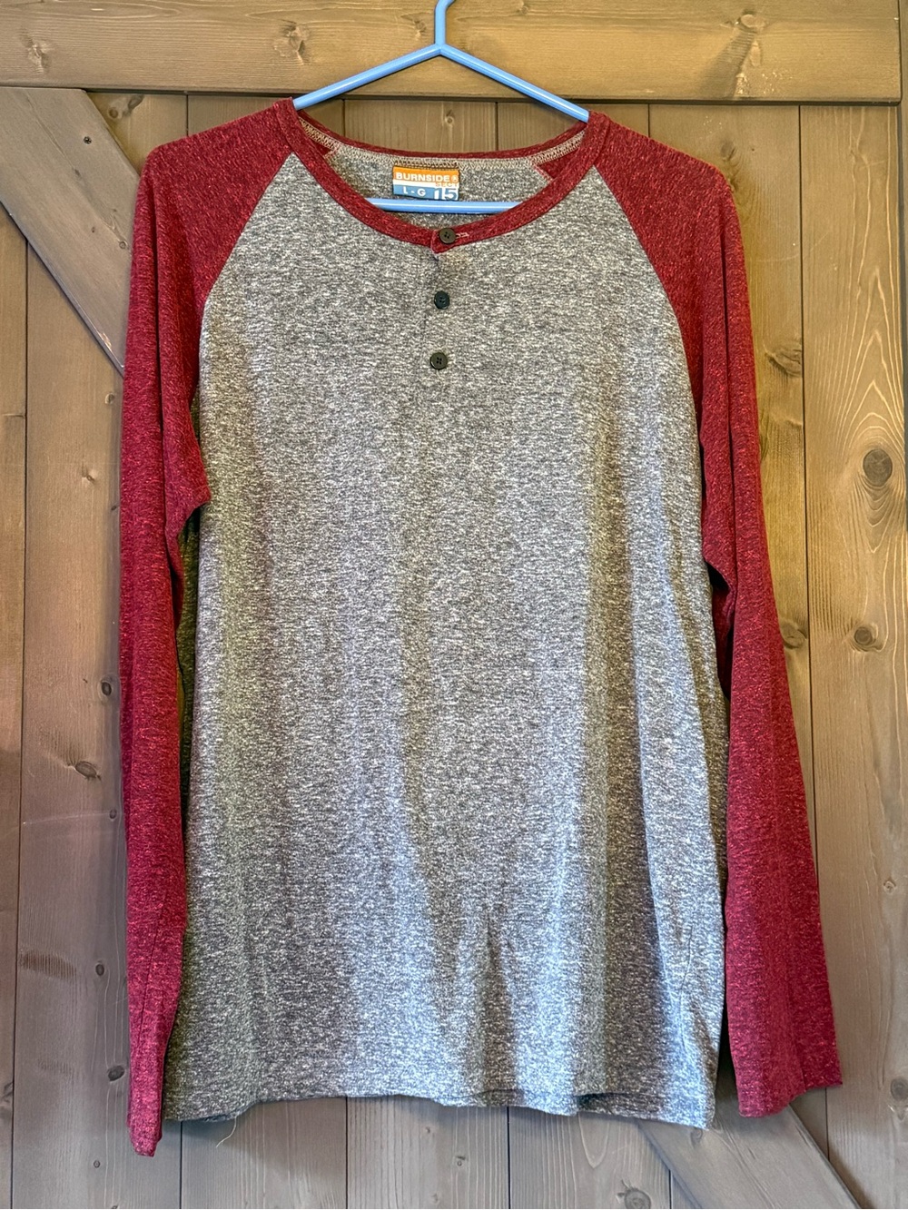 burnside Two-Tone Raglan Henley - Gray Body with Red Sleeves
